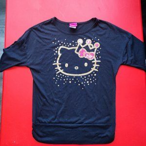 Hello Kitty T-shirt 1/2 long sleeve black with gold graphic design girls' size L
